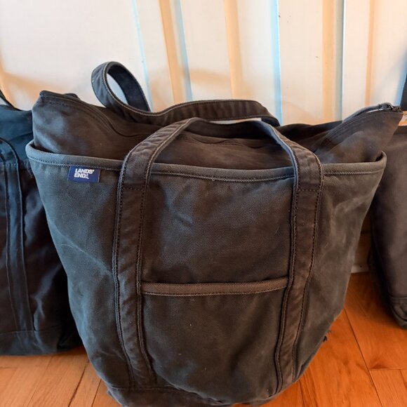 Three 100% Heavy Duty Cotton Canvas Black Zip Tote Bags - Picture 2 of 6